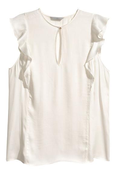 H & M - Blusa De Volantes Sin Mangas - Blanco