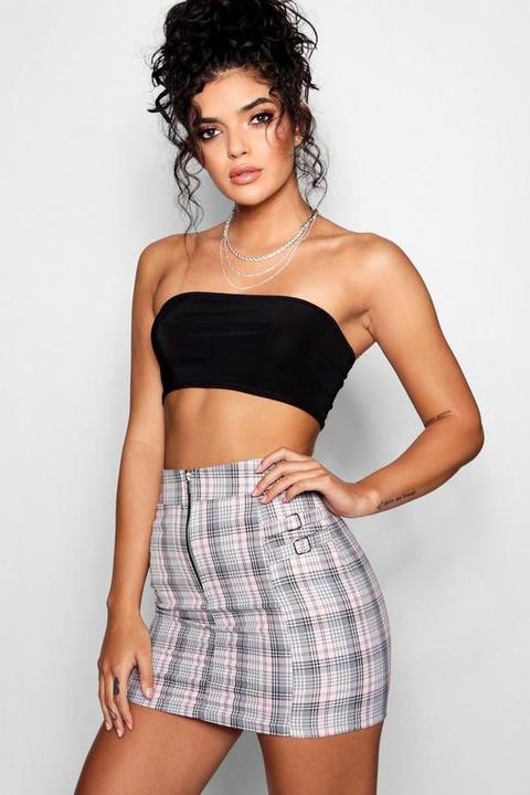 Buckle Detail Woven Check Mini Skirt