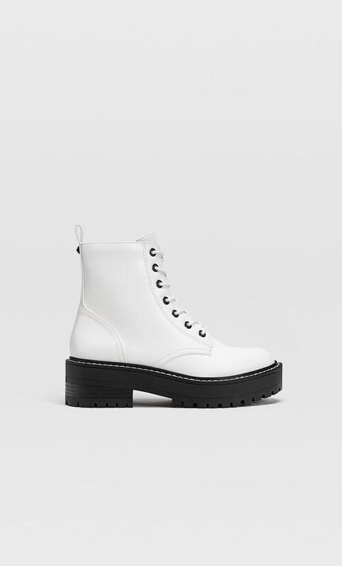 Stradivarius Bottines Lacées Style Motard Femme Blanc 35