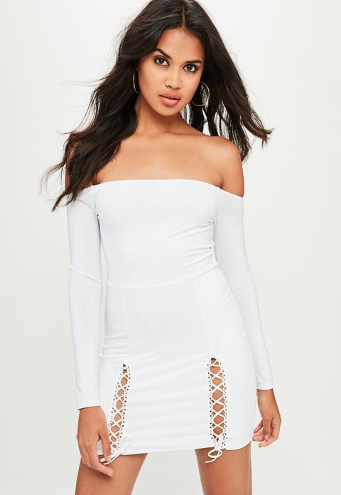 White Slinky Bardot Mini Dress