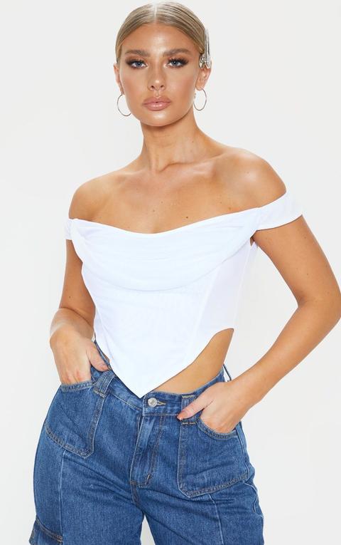 White Corset Mesh Bardot Top