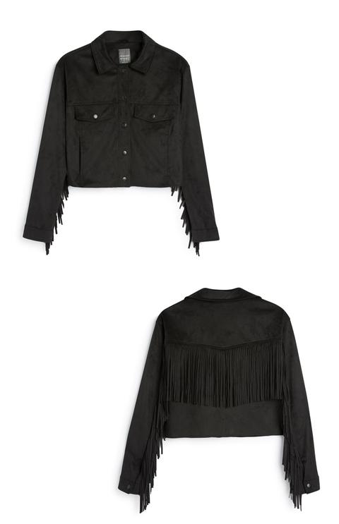 Schwarze Jacke Mit Fransen