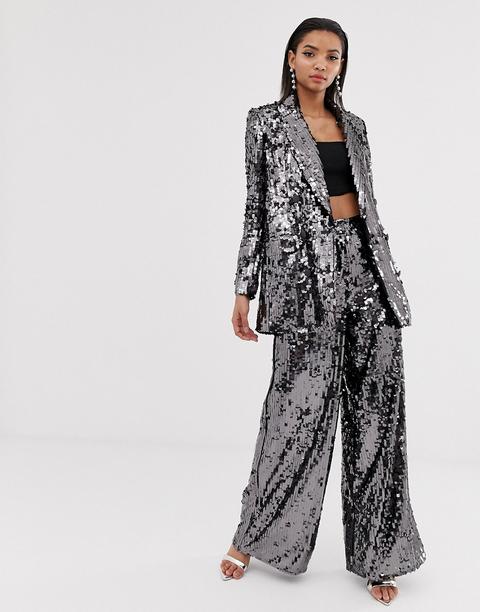 Asos Edition - Blazer Doppiopetto Con Paillettes - Grigio