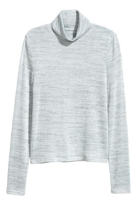 Jersey De Cuello Alto En Punto - Gris