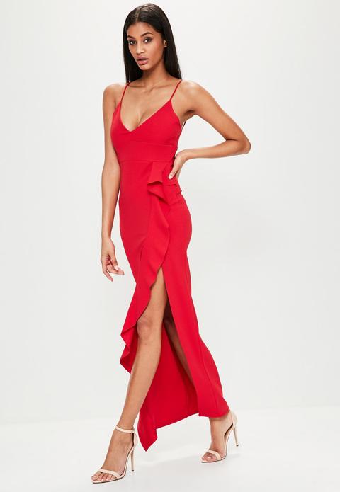 Red Frill Front Cami Maxi Dress