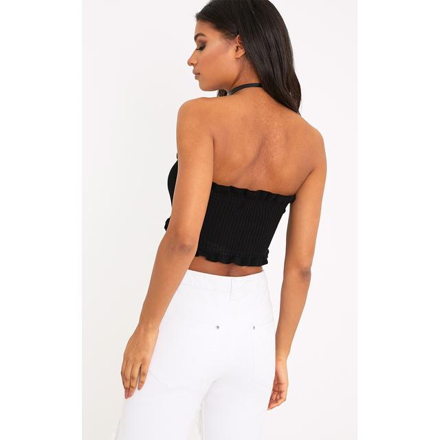 black ruffle bandeau top