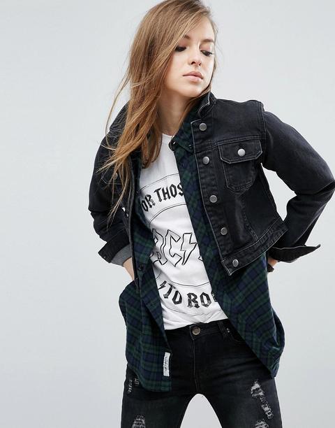 Asos Design - Giacca Di Jeans Sciancrata Nero Slavato - Nero
