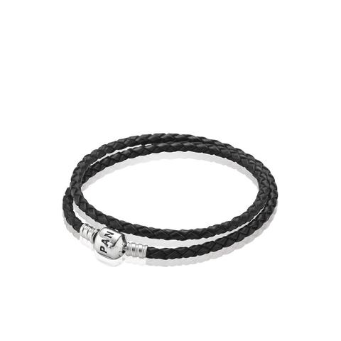 Moments Double Woven Leather Bracelet - Black