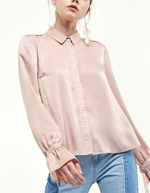 Camicia Fibbie Maniche Rosa Cipria