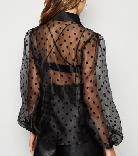 Cameo Rose Black Spot Organza Blouse New Look