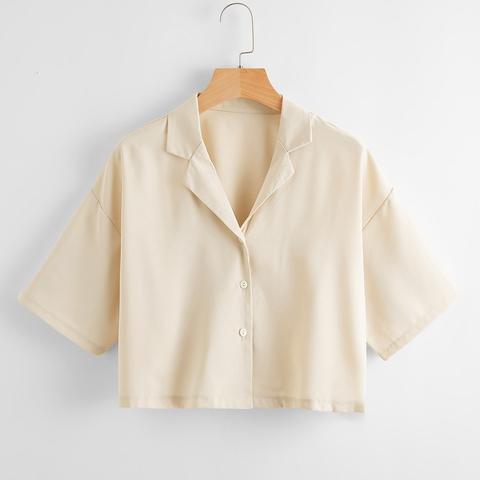 Solid Lapel Neck Blouse