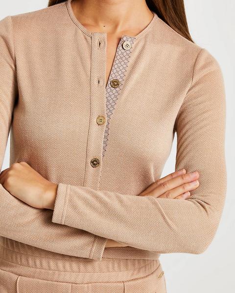 Brown Ri Jacquard Fitted Cardigan