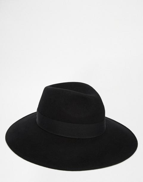 Sombrero Fedora De Fieltro Negro Con Ala Ancha De Asos