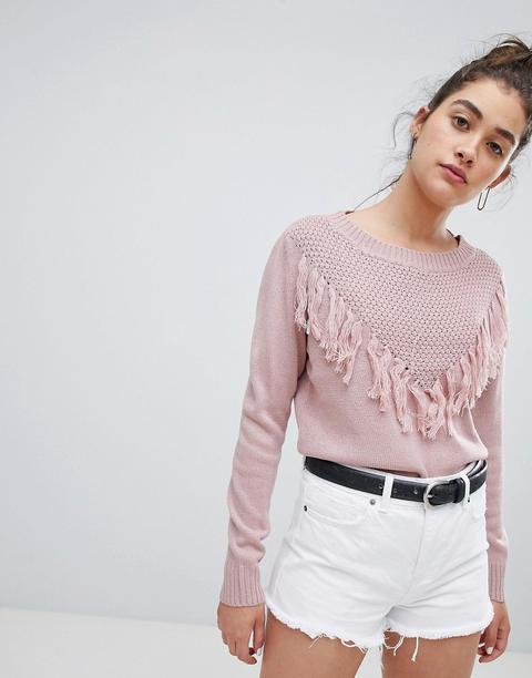 Jdy Clementine Frill Front Sweater - Red