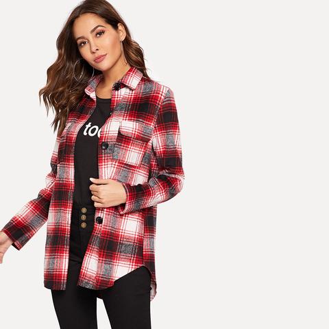 Chaqueta De Cuadros Con Bolsillo Con Solapa Con Botón