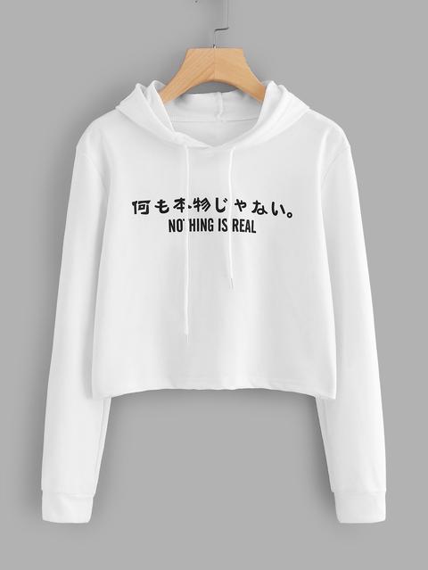 Slogan Print Crop Hoodie