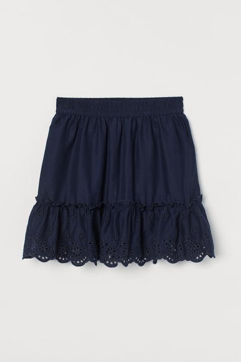 Broderie-hem Skirt - Blue