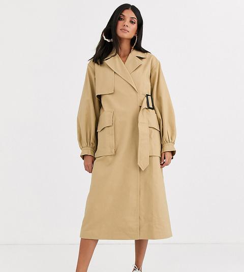 Gabardina Color Crema Con Diseño Utilitario De Corte Limpio De Asos Design Tall-blanco