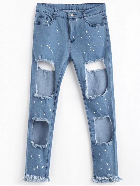 Zipper Fly Frayed Cut Out Jeans
