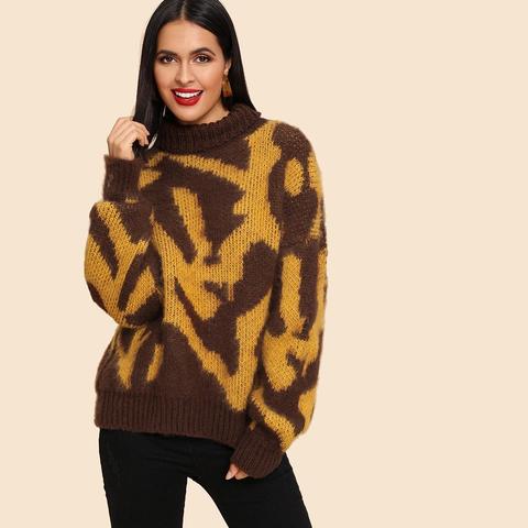 Maglia Con Collo Arrotolato In Bicolore