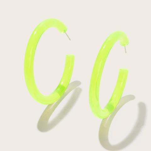 Plain Cut Neon Lime Hoop Earrings 1pair