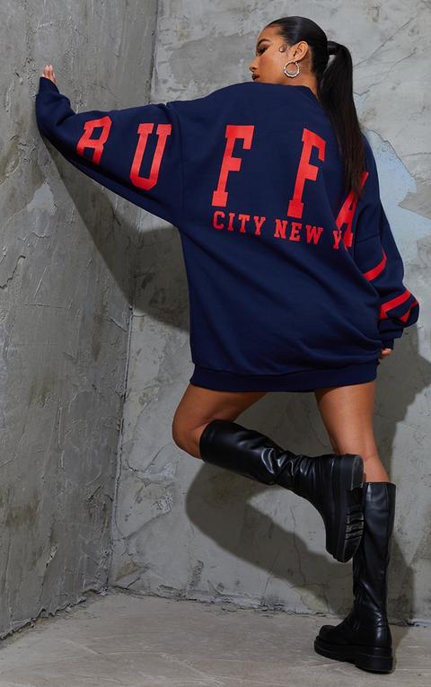 Navy Buffalo New York Slogan Sweat Jumper Dress