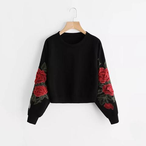 Sudadera Con Flores Bordadas En Las Mangas