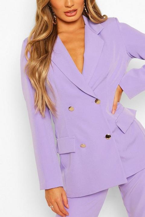 Womens Double Breasted Military Blazer - Purple - 10, Purple