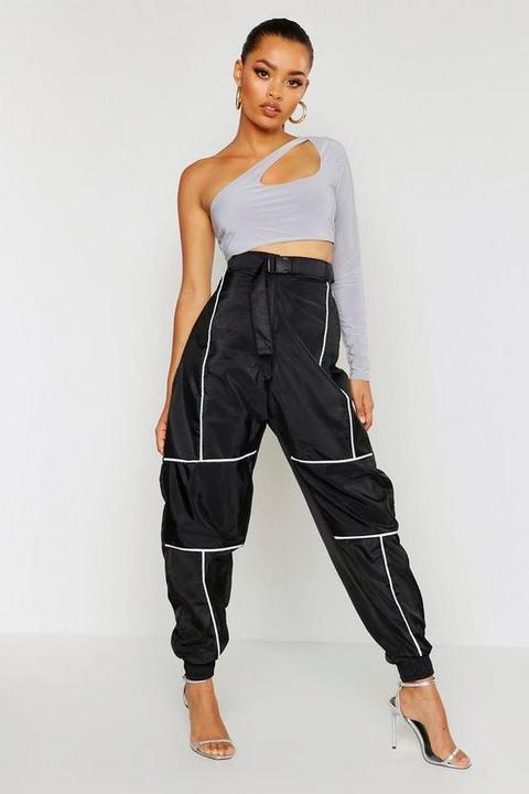 Pantalones De Deporte Con Cinturón Y Ribetes Reflectantes, Negro