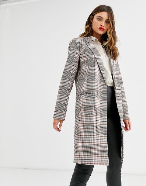 grey check longline coat