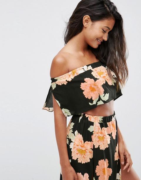 Top De Conjunto Palabra De Honor Con Volante Y Diseño Floral Grande De Asos