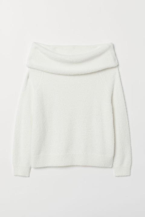 H & M+ Jersey Hombro Descubierto - Blanco