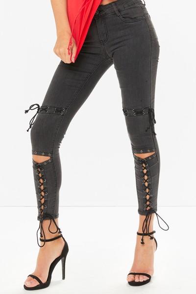 Jennifer Grey Denim Lace Up Skinny Jeans