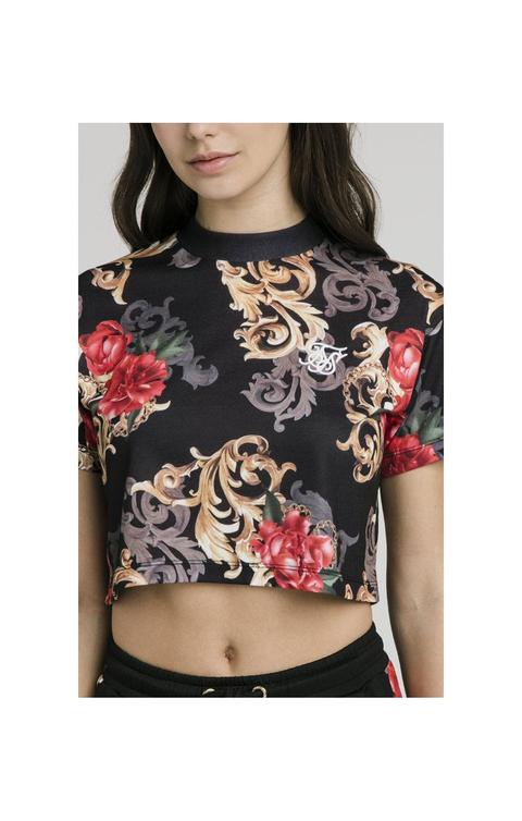 Siksilk Floral Elegance Crop Tee - Black Tallas De Mujer