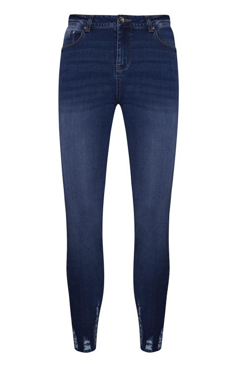 Jeans Skinny Blu Orlo Effetto Consumato