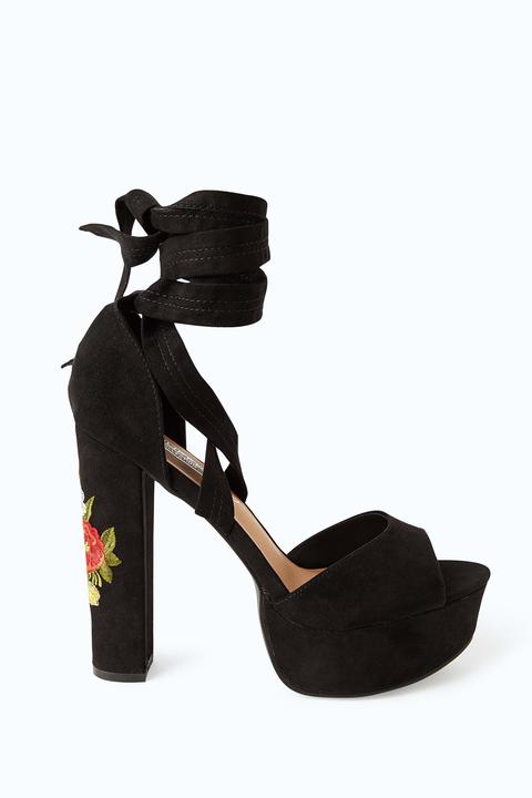 embroidered platform heels