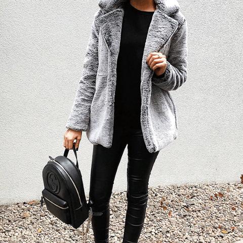 Dark Grey Faux Fur Short Coat