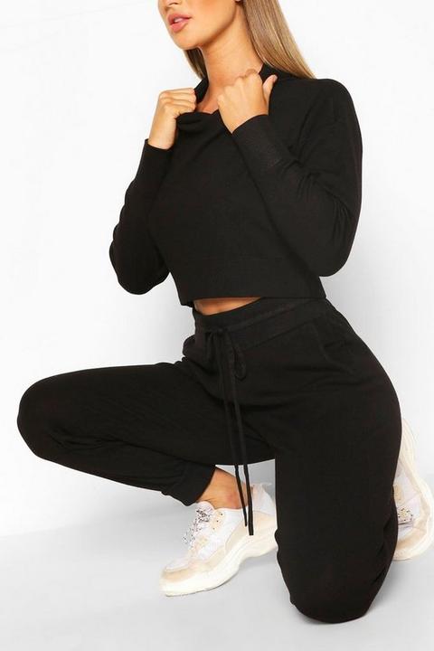 Womens Knitted Tracksuit - Black - L, Black