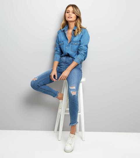 Tall Blue Ripped Knee Skinny Jeans New Look