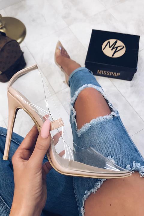 Eve Nude Clear Stiletto Court Shoes