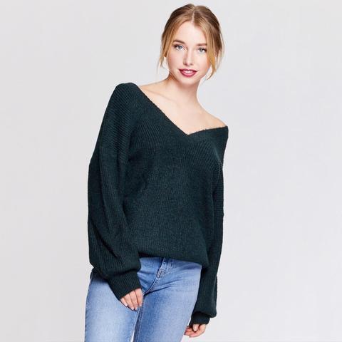 Maglione Con Scollo A V Davanti E Dietro