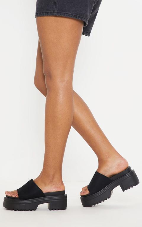 Black Chunky Cleated Mule Sandal