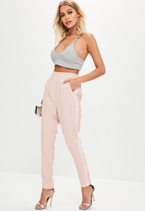 Pink Side Stripe Cigarette Trousers