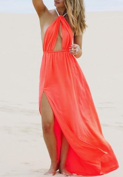 Vestido Largo Liso Recortar La Corbata Rojo