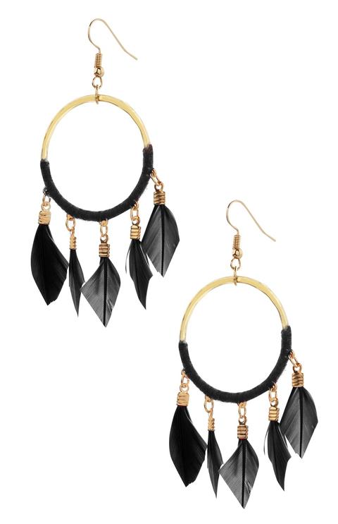 Black Feather Drop Earring