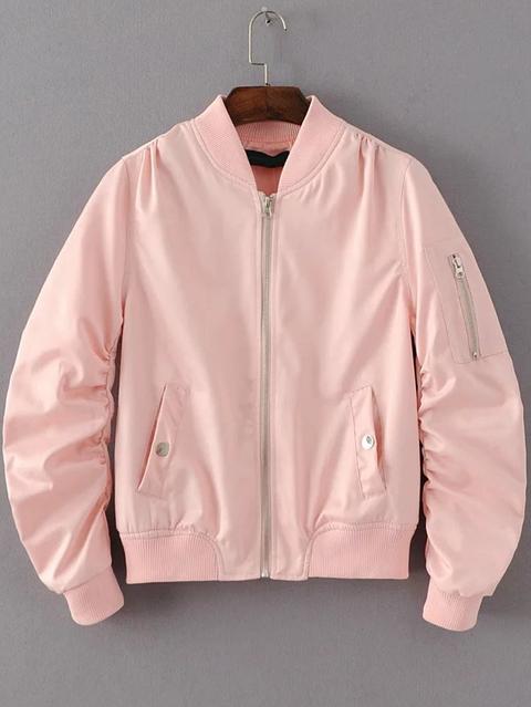 Cazadora Bomber Con Cremallera Rosa