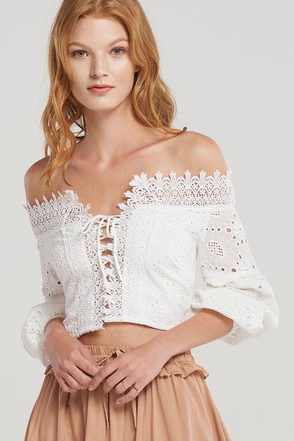 Peggy Off Shoulder Corset Top-white