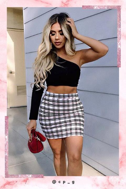 Cher White Checked Skirt