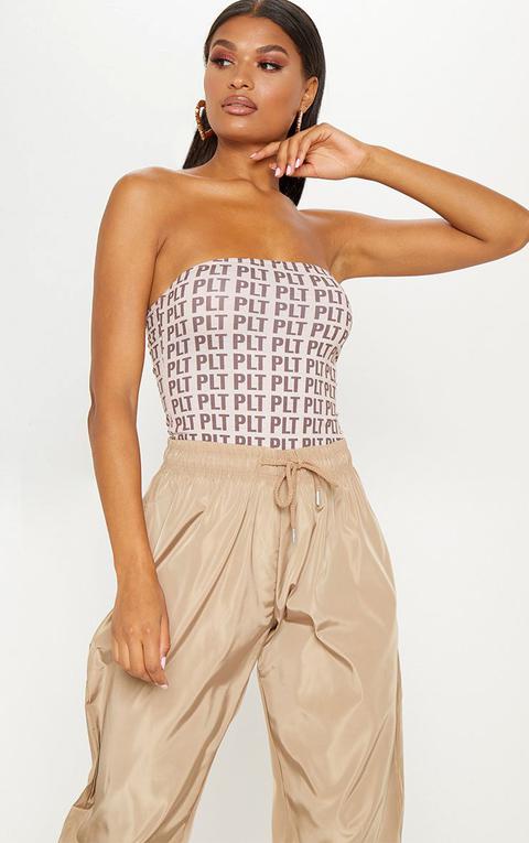 Prettylittlething Sand Bandeau Thong Bodysuit, Sand