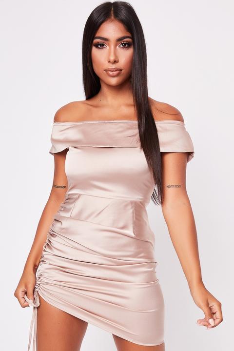 Camila Nude Satin Ruched Dress